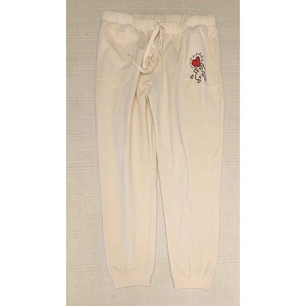 Keith Haring Shoe Palace Ivory Fleece Sweatpants Heart Boho Jogger Size Large